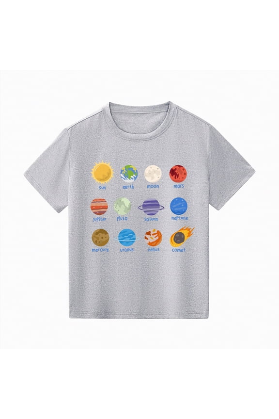 Boys Solar System Graphic T-Shirt Short Sleeve Kids Science Top