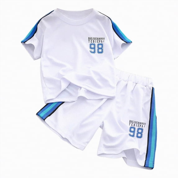 HCNTES Boys Summer Clothing Sets Children's Back to School Clothing Kid Boys T-Shirt & Shorts Set Football Basketball Athletic Outfit for Boy 9T 10T 11T 12T(F02-White,5-6 Years)