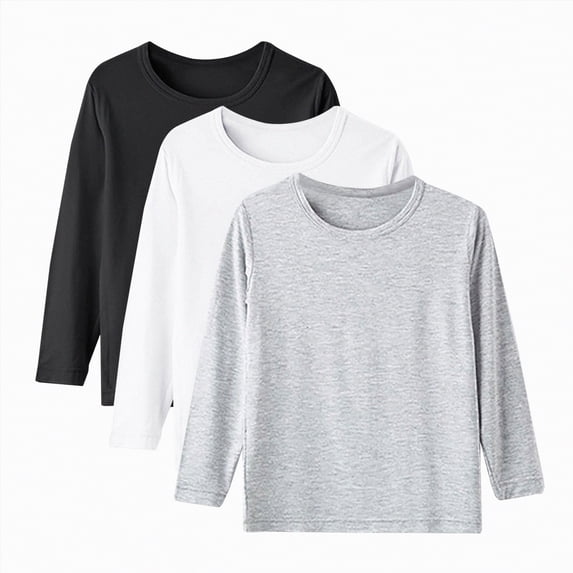 HCNTES Boys T-Shirt with Long Sleeve, Crew Neck Super Soft Cotton Loose Fit Casual Pullover Tees 3-Pack(Black,3-4 Years)