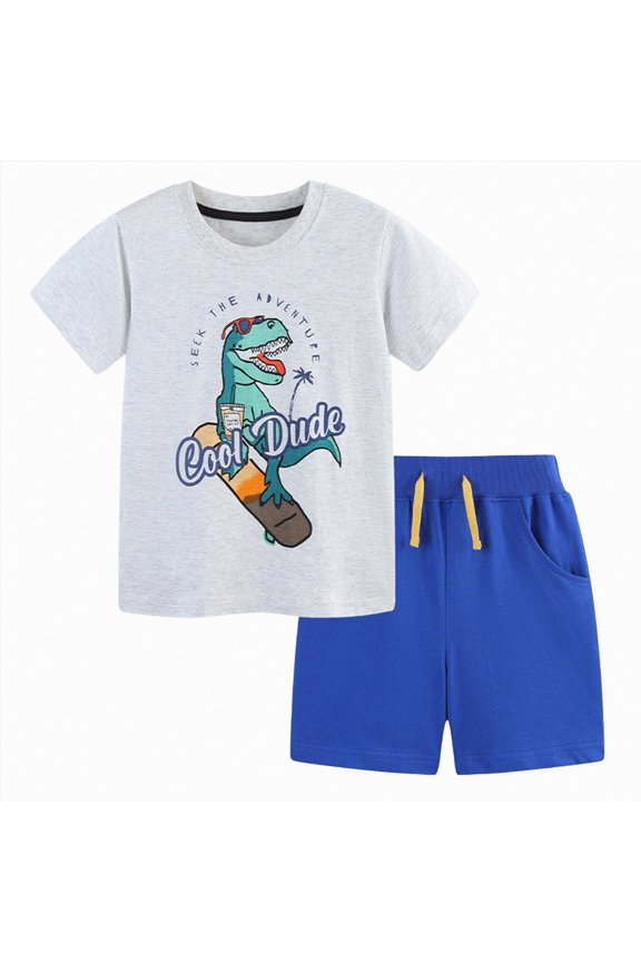 Boys Trendy Wear Dinosaur Graphic Tee and Shorts 2-Piece Set Toddler Boy Summer Clothes Ensemble Perfect for Photo Shoots and School Events