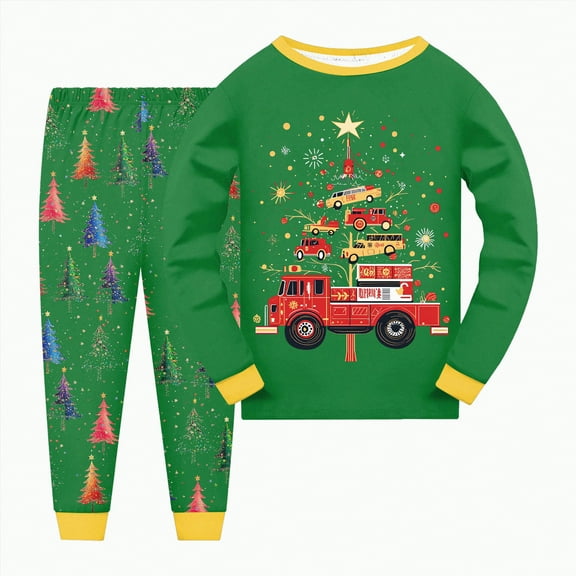 HCNTES Boys and Girls Long Sleeve Trousers Set Comfortable Soft Fashionable Christmas Print Children Pajamas Set,Sizes 2-3 Years