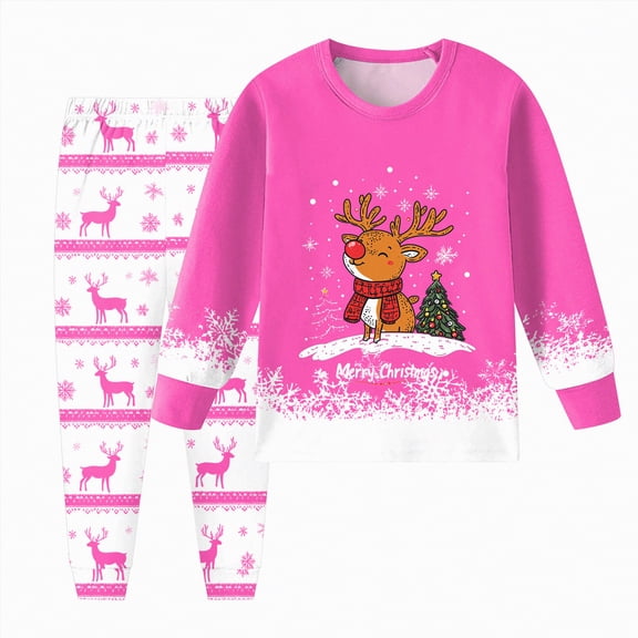 HCNTES Boys and Girls Long Sleeve Trousers Set Comfortable Soft Fashionable Christmas Print Children Pajamas Set,Sizes 2-3 Years
