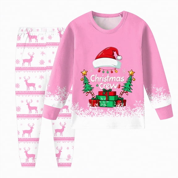 HCNTES Boys and Girls Long Sleeve Trousers Set Comfortable Soft Fashionable Christmas Print Children Pajamas Set,Sizes 2-3 Years