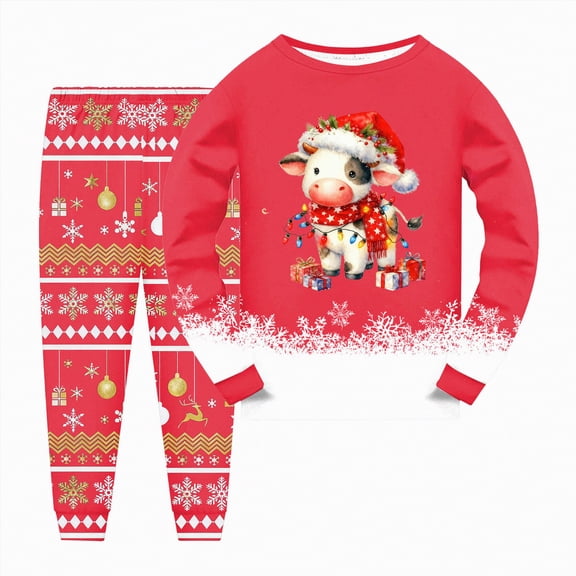 HCNTES Boys and Girls Long Sleeve Trousers Set Comfortable Soft Fashionable Christmas Print Children Pajamas Set,Sizes 2-3 Years