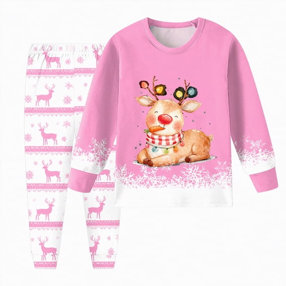 HCNTES Boys and Girls Long Sleeve Trousers Set Comfortable Soft Fashionable Christmas Print Children Pajamas Set,Sizes 2-3 Years