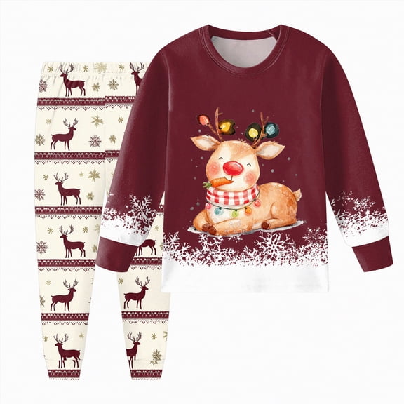 HCNTES Boys and Girls Long Sleeve Trousers Set Comfortable Soft Fashionable Christmas Print Children Pajamas Set,Sizes 3-4 Years
