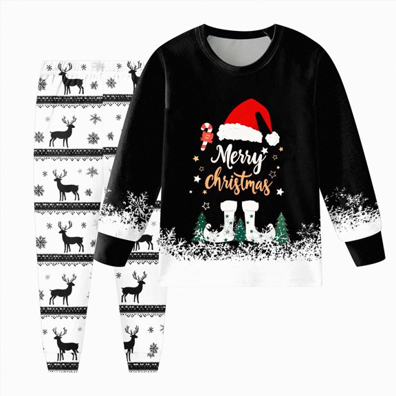 HCNTES Boys and Girls Long Sleeve Trousers Set Comfortable Soft Fashionable Christmas Print Children Pajamas Set,Sizes 8-9 Years