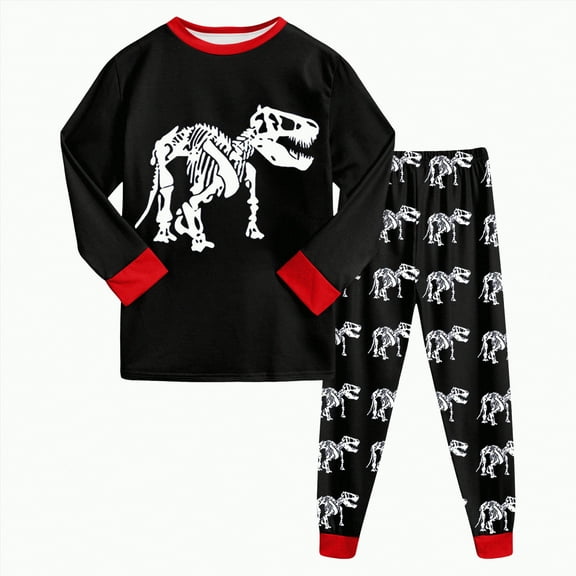 HCNTES Boys and Girls Suit Long Pants Regular Long Sleeved Round Neck Dinosaur 3D Printed(2-3 Years,G13-Black)