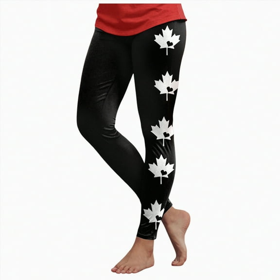 HCNTES Canada Day T Shirt for Women Print Tights Leggings Control Yoga Sport High Waisted Leggings(White,M)