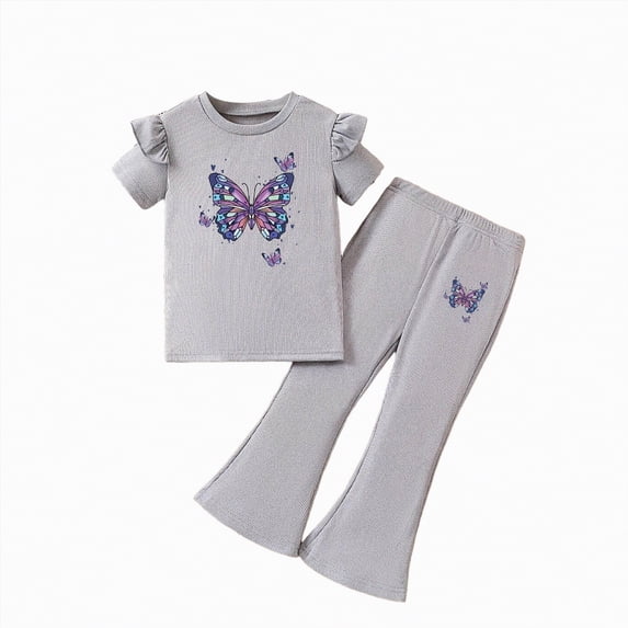 HCNTES Children Girl 2 Piece Outfit T-Shirt + Loose Pants Spring Summer Kids Girls Casual Dailywear School Clothing Set Size 3T 4T 5T 6T 7T(F02-Grey,7-8 Years)