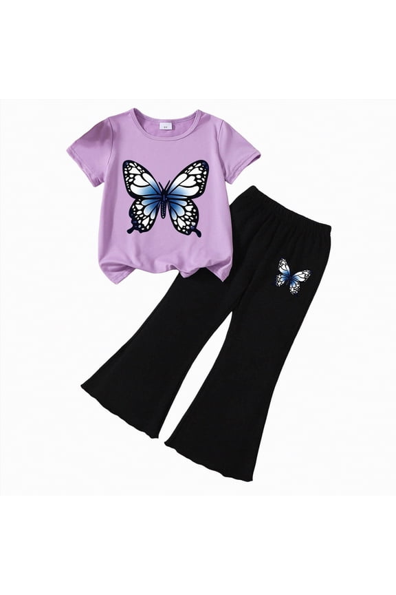 Children Girls Casual Clothing Set Short Sleeve Tee Soft Stretch Pants Elastic Dailywear Spring Summer School for Girls 3T 4T 5T 6T(F02-C,3-4 Years)