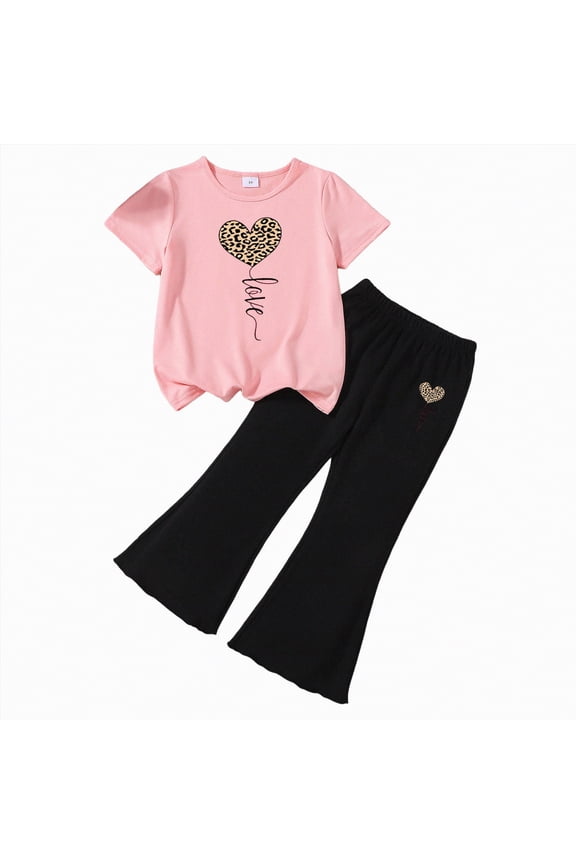 Children Girls Spring Summer Clothes 2 Piece Outfit Set T-Shirt Top + Cargo Pants Litlle Girl School Clothing Set Size 3T 4T 5T 6T(H03-B,5-6 Years)