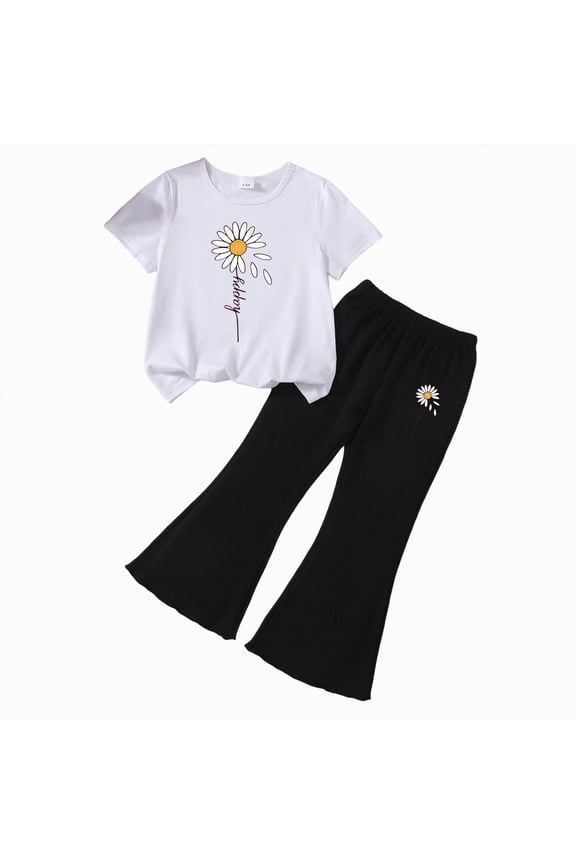 Children Girls Spring Summer Clothes 2 Piece Outfit Set T-Shirt Top + Cargo Pants Litlle Girl School Clothing Set Size 3T 4T 5T 6T(H03-M,2-3 Years)