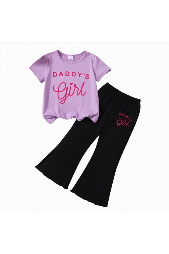 Children Girls Summer Clothes Set Short Sleeve Tee Elastic Pants Little Girl School Outfit Set 4T 5T 6T 7T 8T(F02-G,2-3 Years)