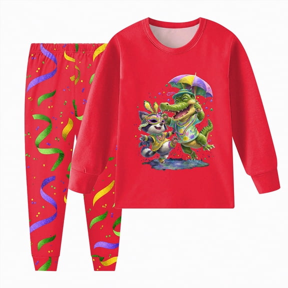 HCNTES Children Long Sleeved and Trouser Length Set Comfortable Soft Stylish Carnival Print Pajama Set,Sizes 2-3 Years