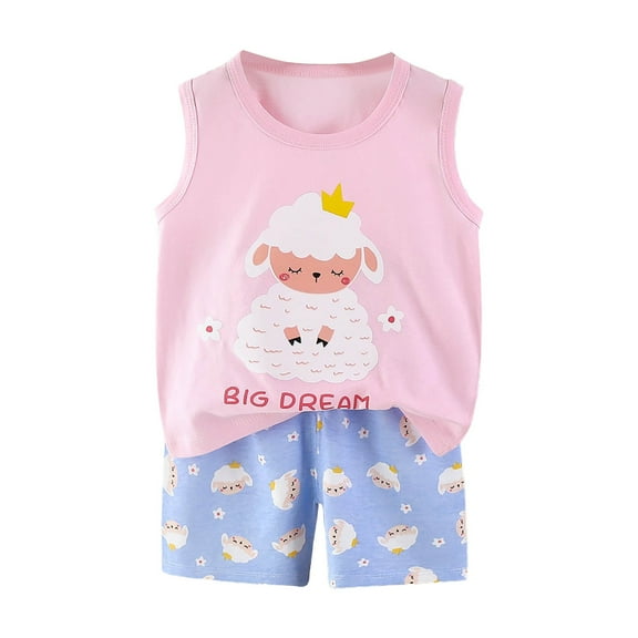 HCNTES Children Vest Suit Boy Shorts Summer Baby Fashion Cartoon Print Children Clothing 18-24 Months Light Pink