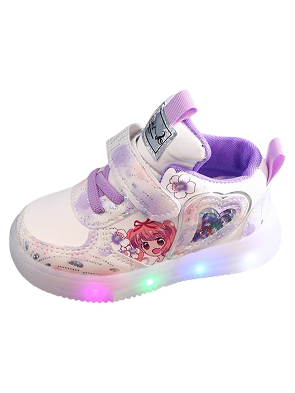Children's Casual Shoes Boys Breathable Non-Slip Light Sneakers Luminous Sneakers for Girls Sport Running Shoes(Purple,26)