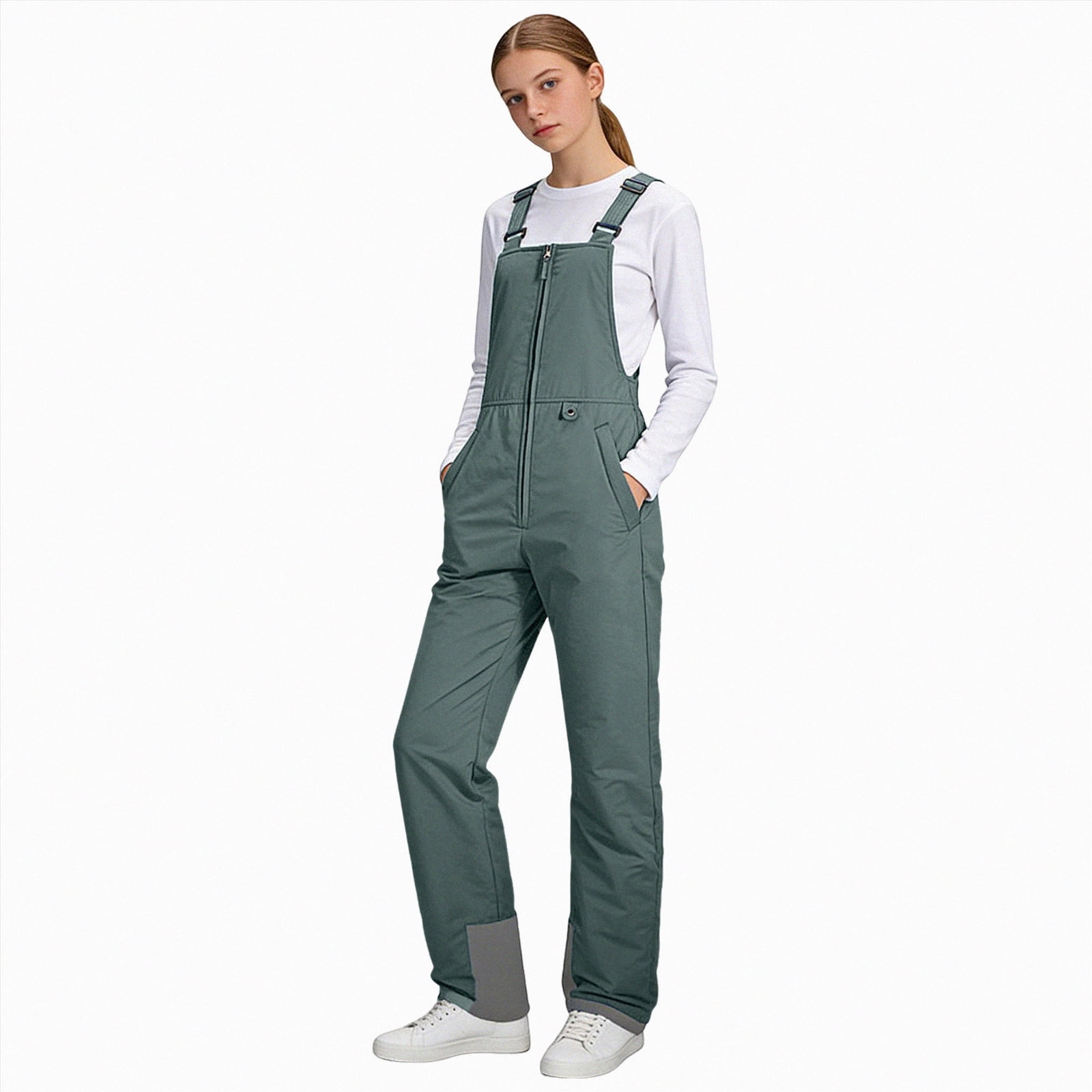 HCNTES Children's Insulated Snowsuit Bib Overalls Kids Adjustable Strap Design for Skiing Winter Activities(A-Grey,9-10 Years)