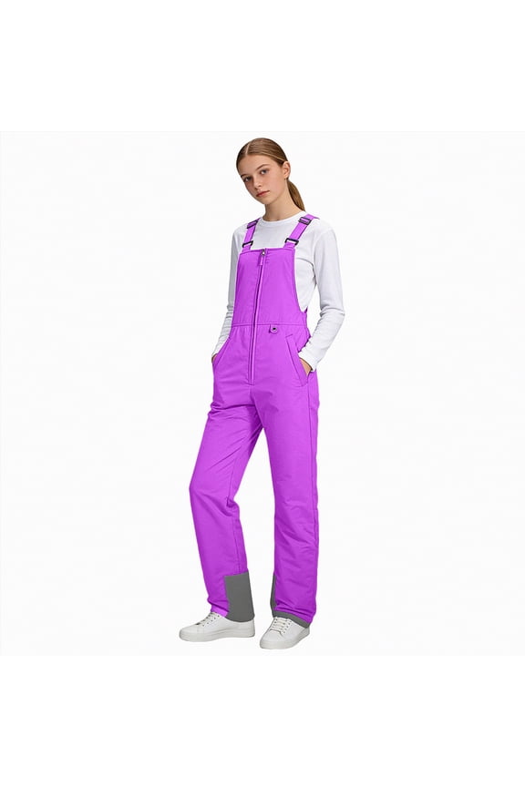 Children's Insulated Snowsuit Bib Overalls Kids Adjustable Strap Design for Skiing Winter Activities(A-Purple,11-12 Years)