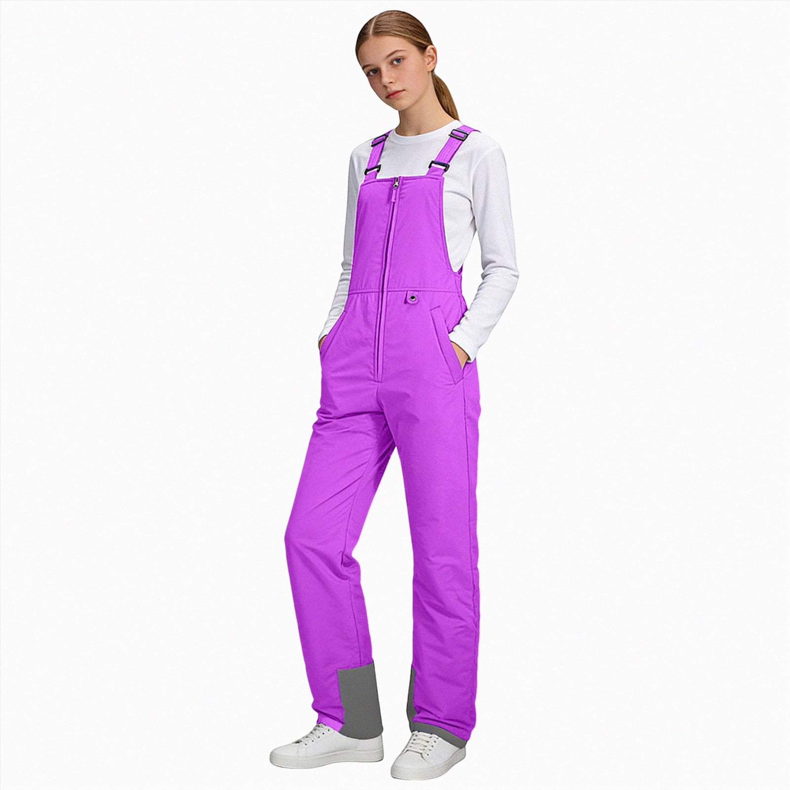HCNTES Children's Insulated Snowsuit Bib Overalls Kids Adjustable Strap Design for Skiing Winter Activities(A-Purple,9-10 Years)