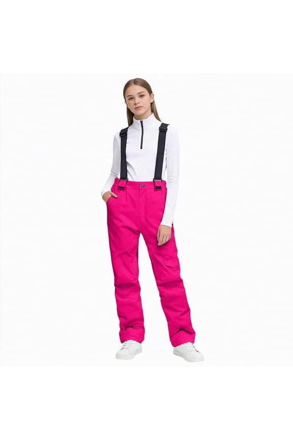 Children's Insulated Snowsuit with Adjustable Straps Kids Winter Bib Overalls for Skiing Outdoor Fun(A01-Hot Pink,S)