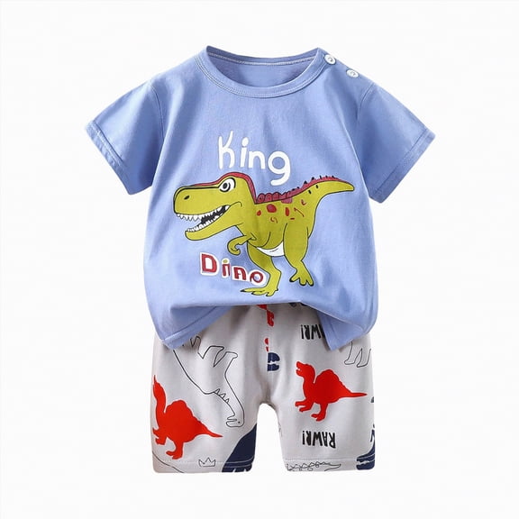 HCNTES Children's Versatile Sleepwear Outfit Kids Boys Girls Cute Short Sleeve Pajamas for Summer Activities and Cozy Nights(A-Light Blue,3-4 Years)