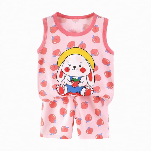 HCNTES Children's Vest Pajamas Comfortable Sleeveless Two Piece Set for Toddler Boys Girls Daily Activities(Pink,12-18 Months)