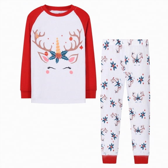 HCNTES Christmas Pajamas Outfits Sets for Boys Girls Kids Cartoon Long Sleeve Matching Holiday Toddler Kids Xmas Jammies Sleepwear Homewear,Sizes 8-9 Years