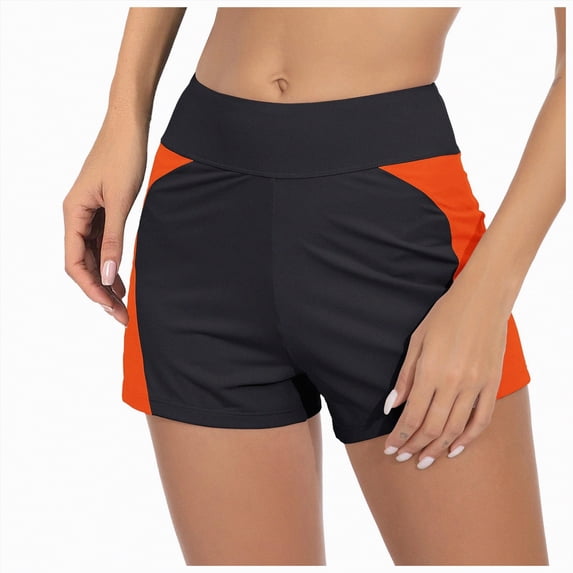 HCNTES Classic Fit Dolphin Board Shorts for Women 3'' - High Waisted Beach Swimwear Bottoms Bathing Trunks with Liner(Orange,L)