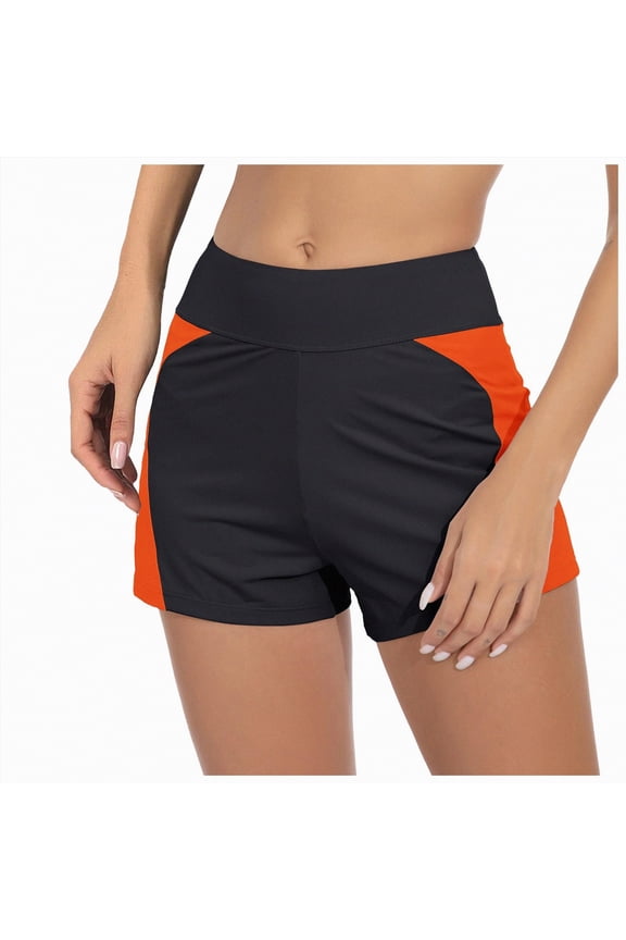 Classic Fit Dolphin Board Shorts for Women 3'' - High Waisted Beach Swimwear Bottoms Bathing Trunks with Liner(Orange,M)