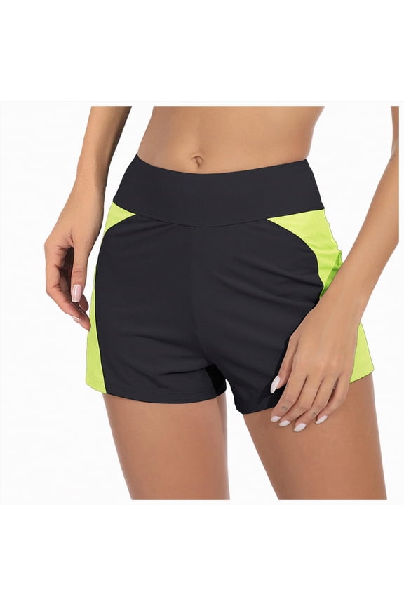 Classic Fit Dolphin Board Shorts for Women 3'' - High Waisted Beach Swimwear Bottoms Bathing Trunks with Liner(Yellow,S)