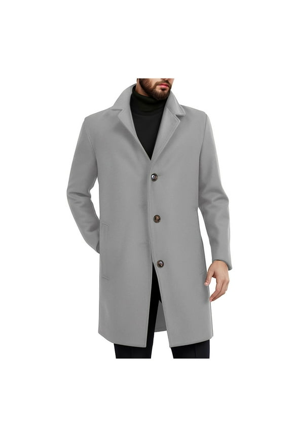 Coat for Mens Lapel Single Slim Jacket Overcoat Vintage Graphic Wool Blend Formal Pea Coats, Light Gray XXL