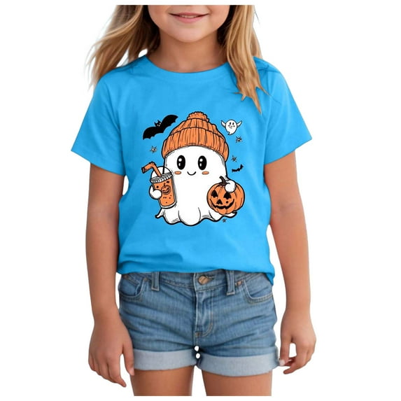 HCNTES Crew Kids Casual Short Sleeve T-Shirt Tops Little Boys Girls Halloween Clothes(R338-Blue,1-2 Years)