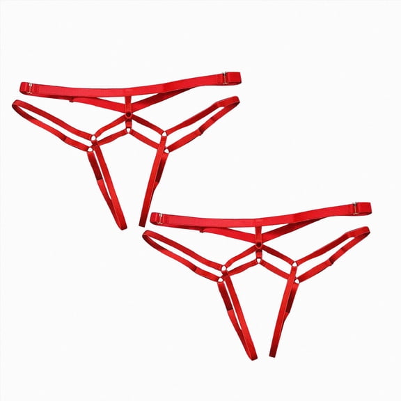 HCNTES Cross Back Low Rise Thong Underwear for Women - Comfortable Hollow Lace Trim Briefs (Red,L)