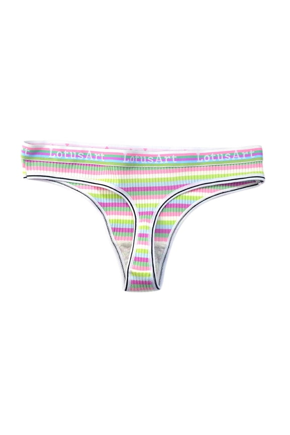 Custom Letter Logo Low Waist Striped Tangas No Show Bikini Custom Thongs Women Underwear Panties Cotton Thong(M,A)