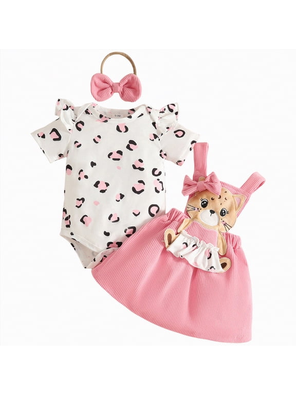 Cutey Baby Girl Clothes Infant Spring Summer Outfits Set Ruffle Sleeve Romper and Elastic Shorts Outfits Set for Kids Girls(Pink,0-3 Months)