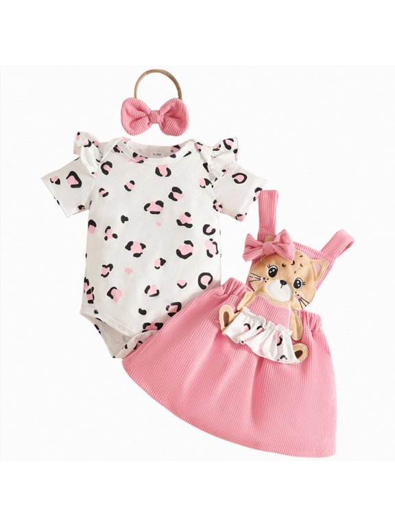 Cutey Baby Girl Clothes Infant Spring Summer Outfits Set Ruffle Sleeve Romper and Elastic Shorts Outfits Set for Kids Girls(Pink,3-6 Months)