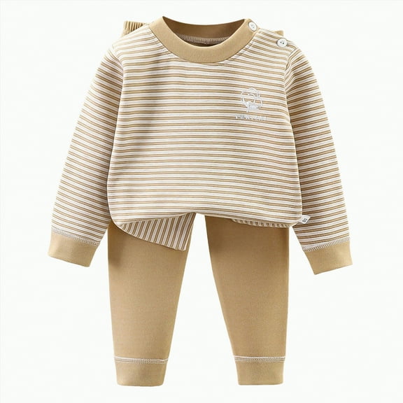HCNTES Fall Outfits for Toddler Girl Boy Long Sleeve Top and Long Pants Set Toddler Sweatsuits(3-4 Years,Khaki&1)