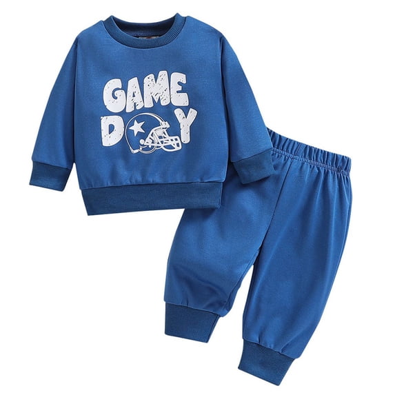 HCNTES Fall Outfits for Toddler Girl Boy Long Sleeve Top and Long Pants Set Toddler Sweatsuits, 6-12 Months Blue