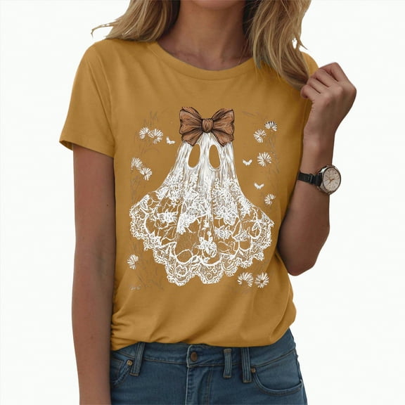 HCNTES Fall Pumpkin Shirts Womens Casual Autumn Thanksgiving Graphic Tees Halloween Tops(L,A172-Yellow)