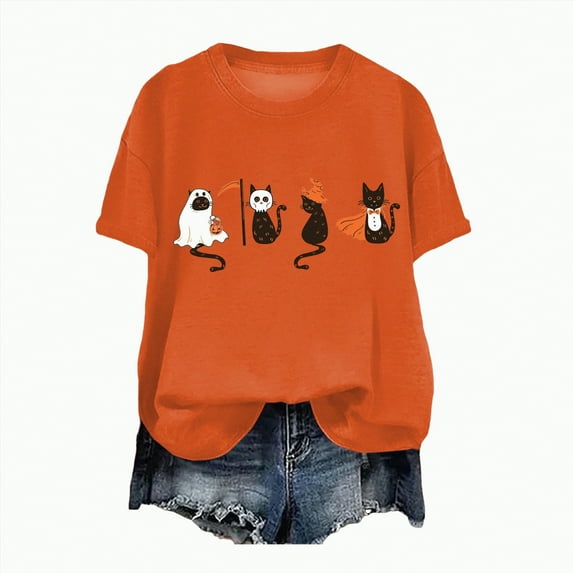 HCNTES Fall Shirts for Women Halloween Pumpkin Graphic Tees Thanksgiving Family Turkey Tops Cute Autumn Thankful T-Shirt(L,A474-Orange)