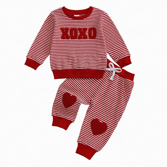 HCNTES Fall Winter Toddler Baby Boy Girl Clothes 2Pcs Color Block Crewneck Sweatshirt and Pants Sweatsuit Little Boy Clothing(Watermelon Red,2-3 Years)