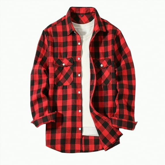 HCNTES Flannel Shirt for Men Long Sleeve Vintage Buttons Down Plaid Shirt with Chest Pocket(Z01-Wine,XL)