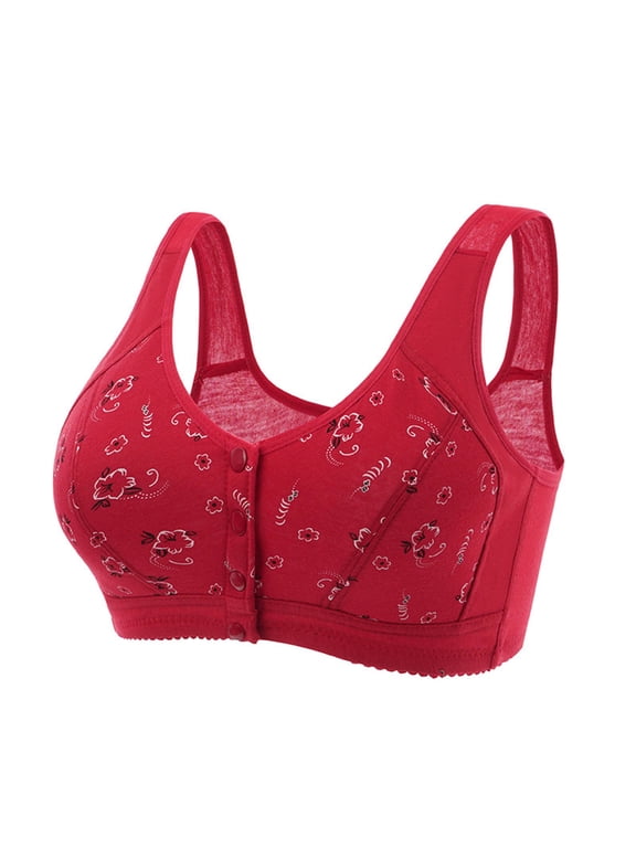 Front Button Bra Front Closure Everyday Sports Bras Comfortable Convenient Cotton Bras for Women No Wire(RD1,46)