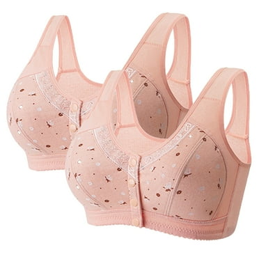 HCNTES Front Closure Posture Bra Back Support Comfort Unlined Wireless Bras Support Everyday（Pink,48)