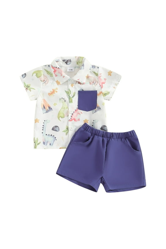 Galactic Toddler Boy Awesome Space Dinosaur Print Short Sleeve Shirt + Elastic Running Shorts,12-18 Months Purple