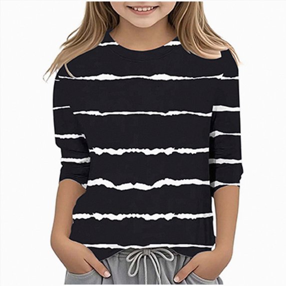 HCNTES Girl Casual Round Neck Three Quarter Sleeve T Shirt Regular Basic 3/4 Sleeve Top(Style1,4-5 Years)