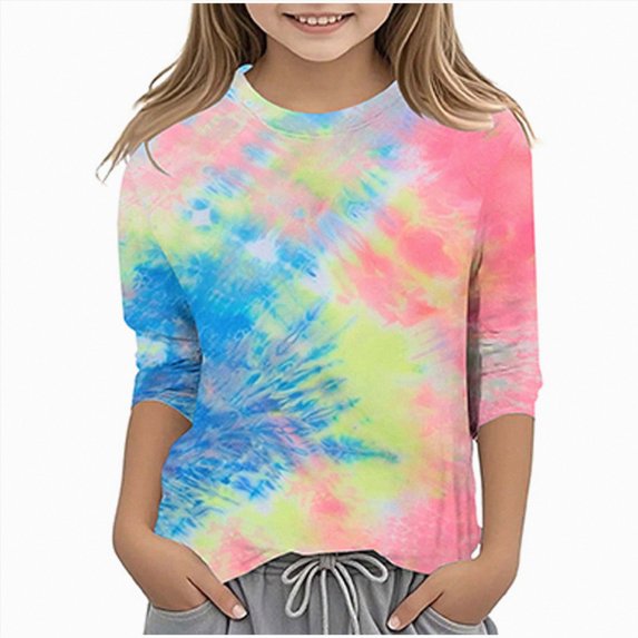 HCNTES Girl Casual Round Neck Three Quarter Sleeve T Shirt Regular Basic 3/4 Sleeve Top(Style16,10-11 Years)