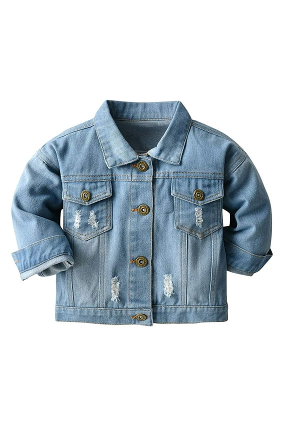Girl Denim Jacket Toddler Boys Blue Jean Jacket Button Fall Winter Coat Ripped Hoodie Jean Outerwear（Blue,2-3 Years)