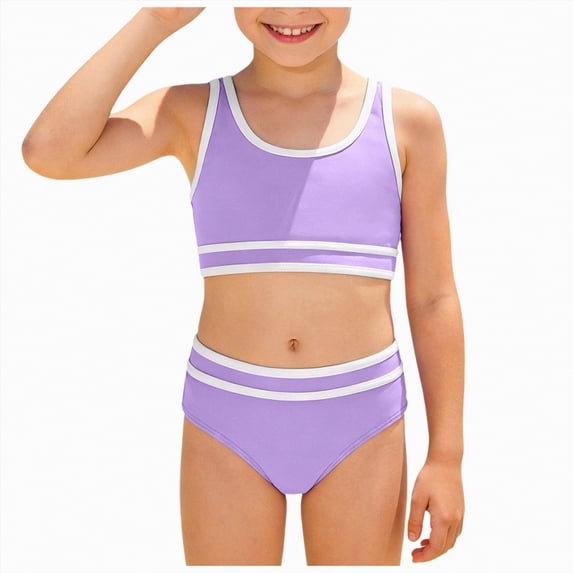 HCNTES Girl's 3 Piece Bikini Set Floral Halter Triangle Swimsuit with Beach Cover Up Skirt(Purple,14-15 Years)